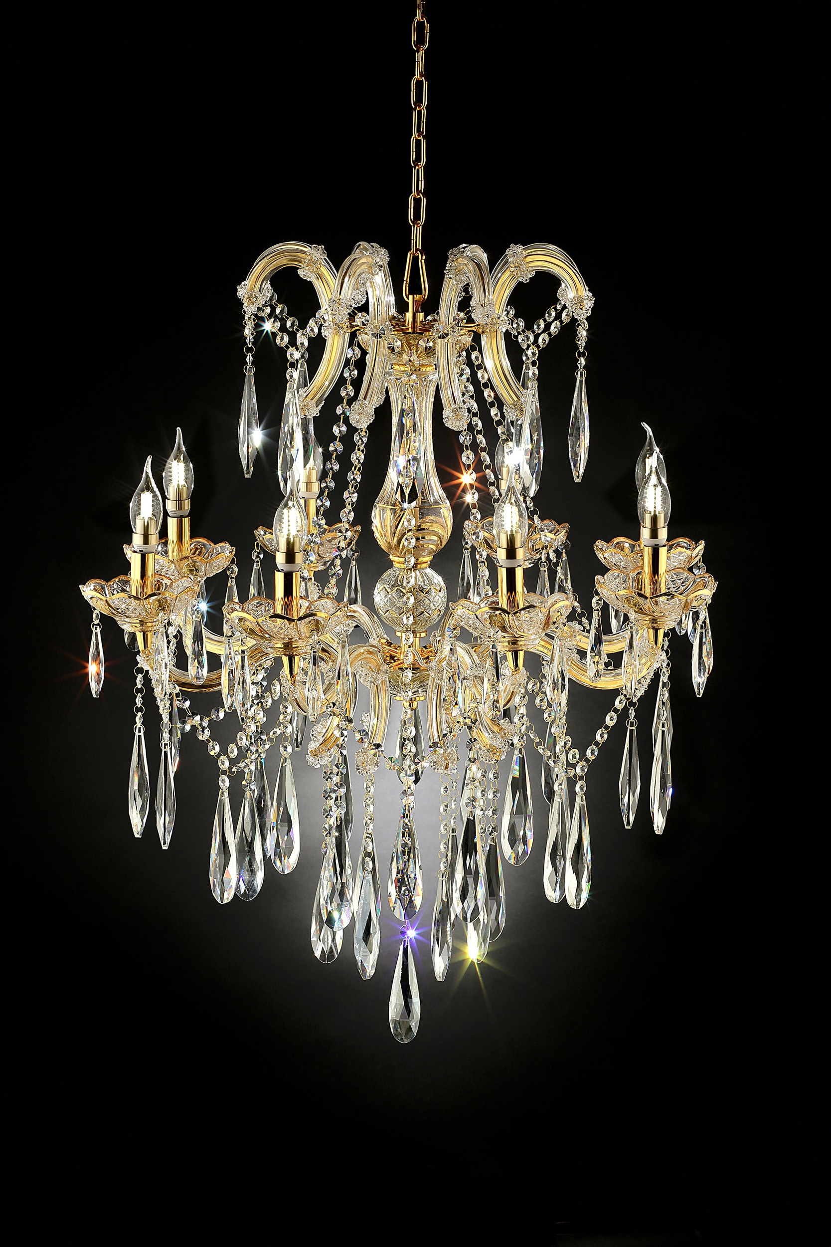 35″ in LUMINERE CRYSTAL MATTE GOLD 8 LED LIGHTS CHANDELIER